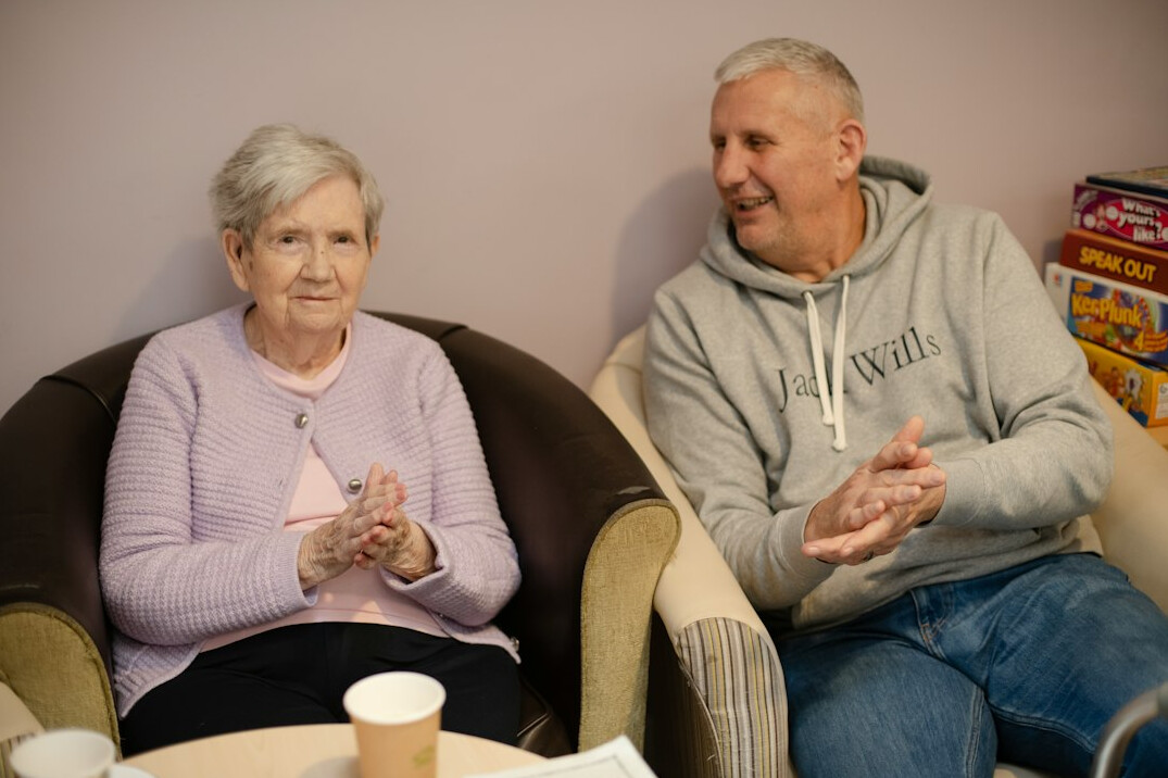 happy seniors chatting