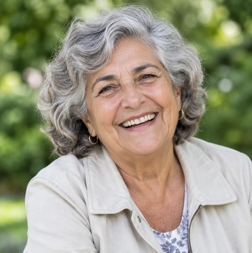 Portrait of a cheerful 75 year old woman of Mediterranean origin